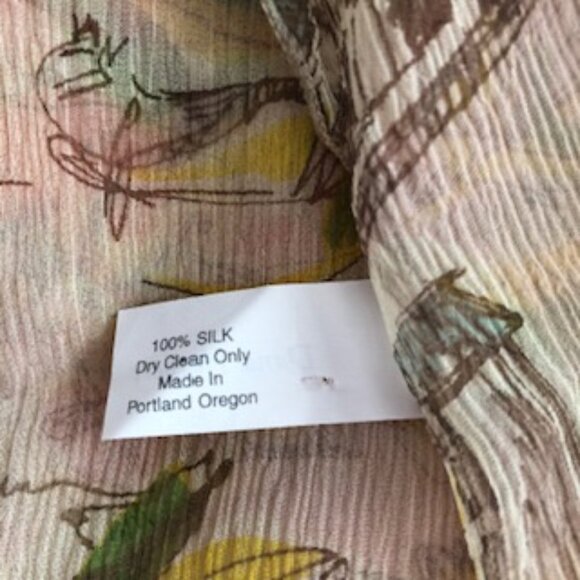 3/$15 Portland Artist Dana Herbert Oblong Silk Scarf Orange Yellow Buildings - Picture 5 of 5